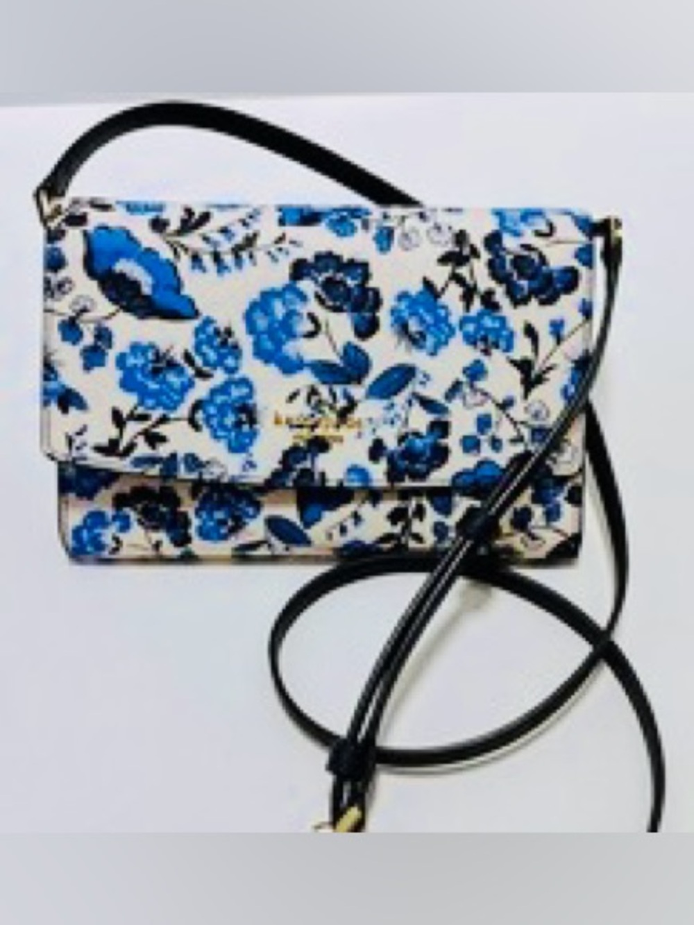 kate spade Blue Floral Crossbody Bag with Black Strap